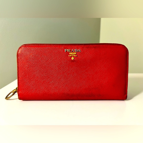 Prada Handbags - Prada Scarlet Saffiano Leather Wallet AS IS
